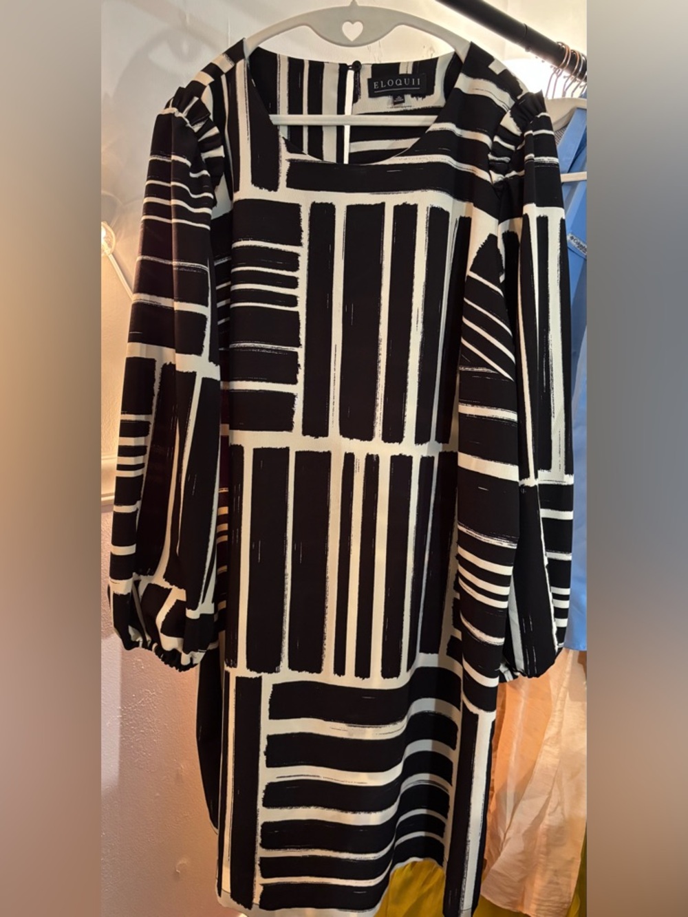 Eloquii Black and White Geometric Shift Dress